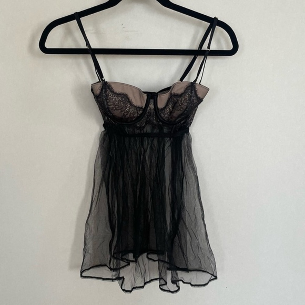 Victoria’s Secret Sheer Black Nude Chamise Lingerie Underwire 34C
